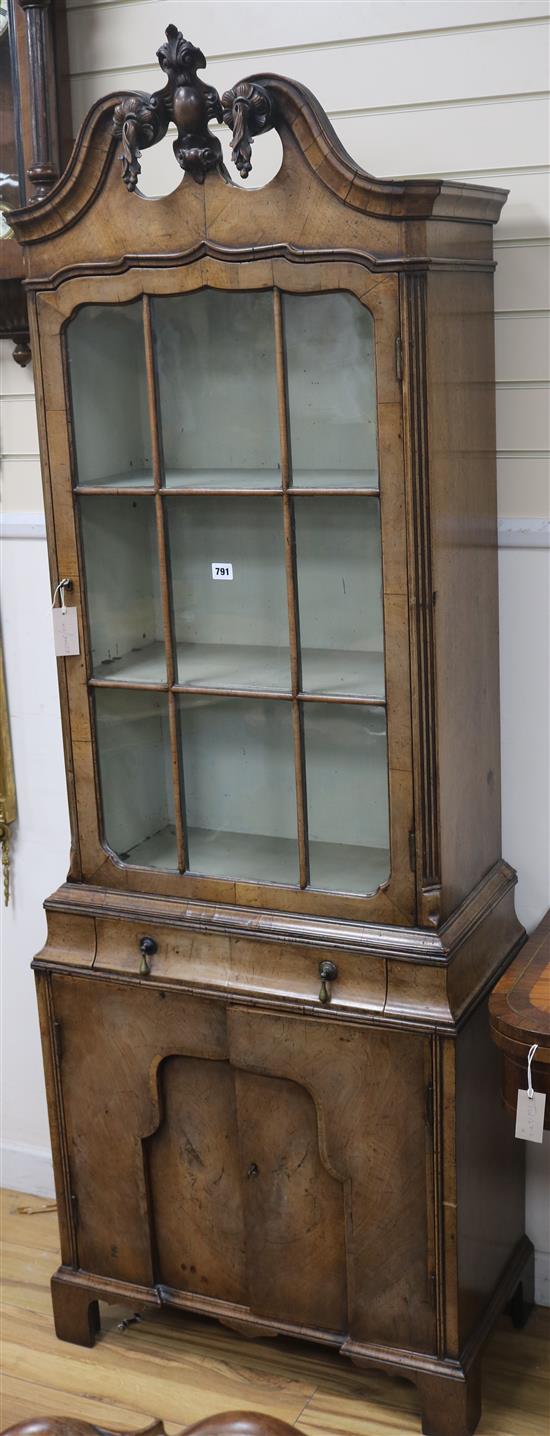 A George I design walnut china display cabinet, H.198cm